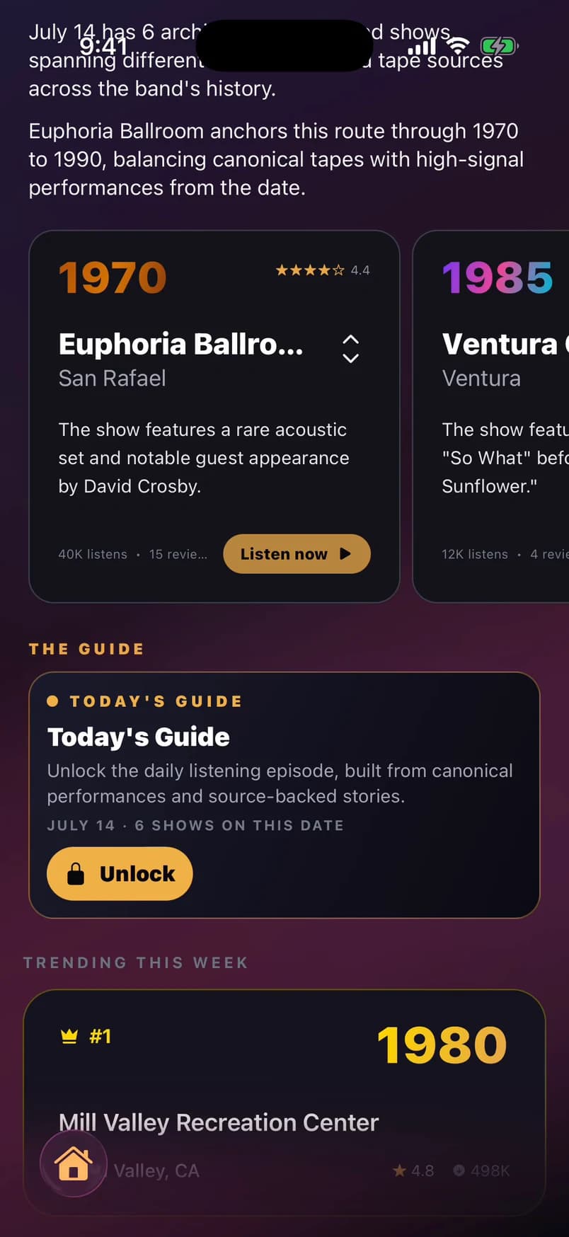 LiveVault Today screen captured in release 1.2